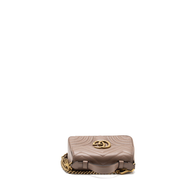 Gucci GG Marmont Mini Top Handle Bag Leather Dark Beige GHW