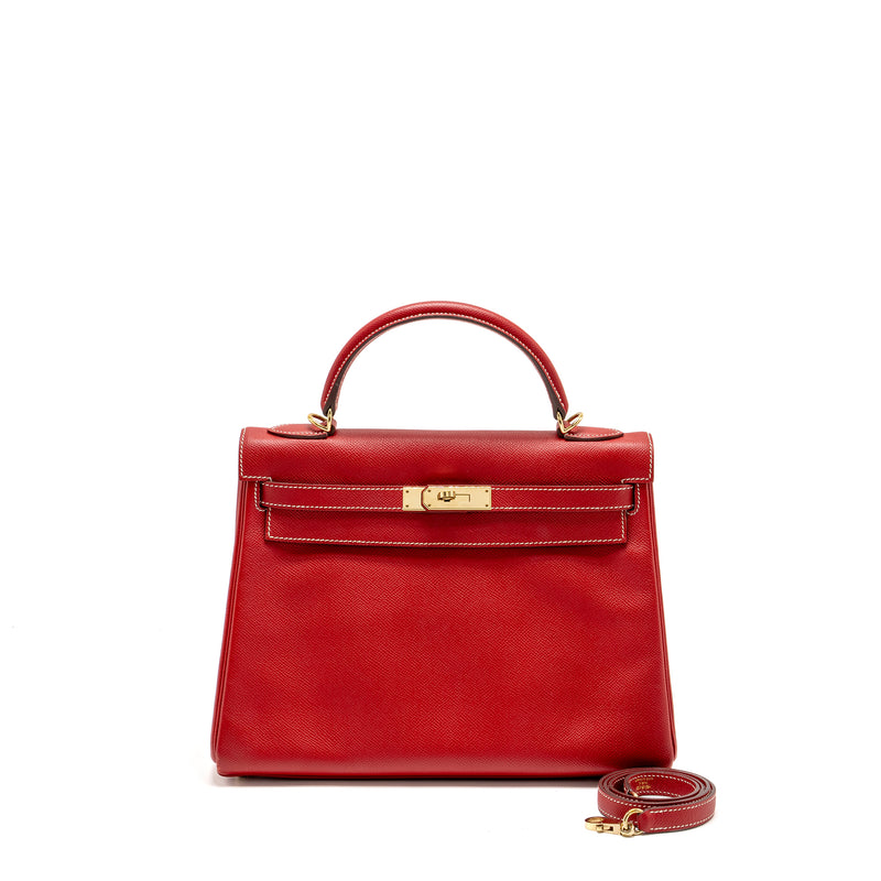 Hermes Kelly 32 Epsom Q5 Rouge Casaque / 1P Colvert LGHW Square P