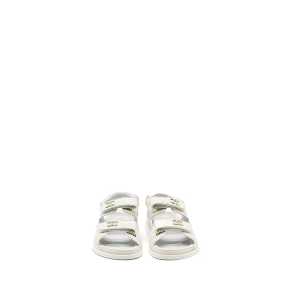Chanel Size 38 Dad Sandals Caviar White LGHW