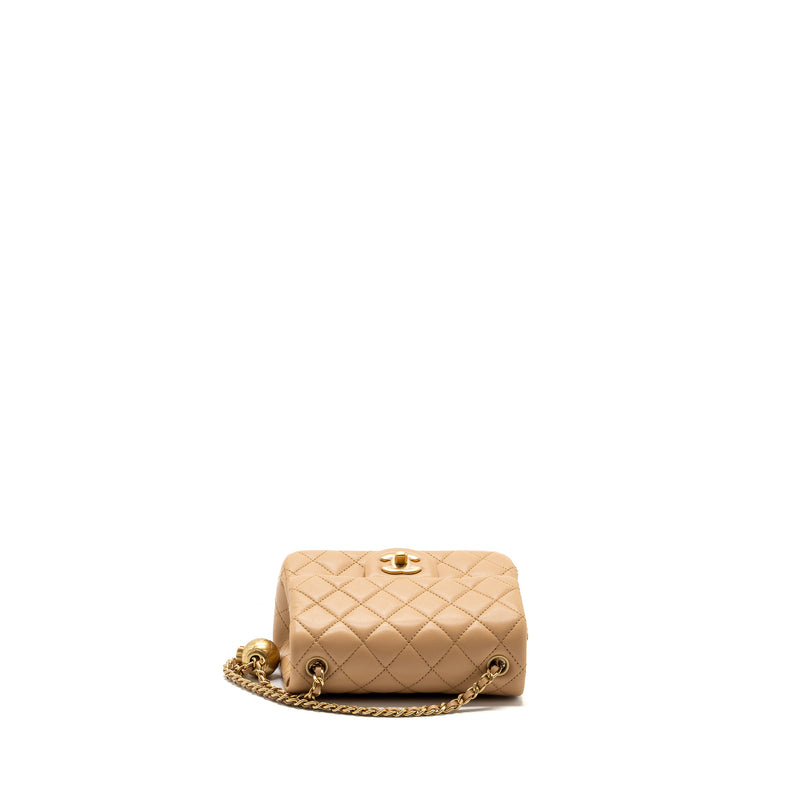 Chanel 23K Pearl Crush mini square Flap bag lambskin beige GHW (Microchip)