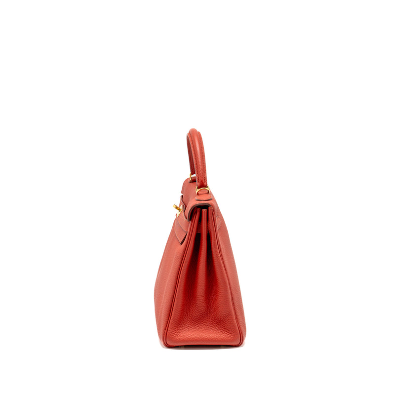 Hermes Kelly 32 Togo 5E Vermillion GHW Stamp Square Q