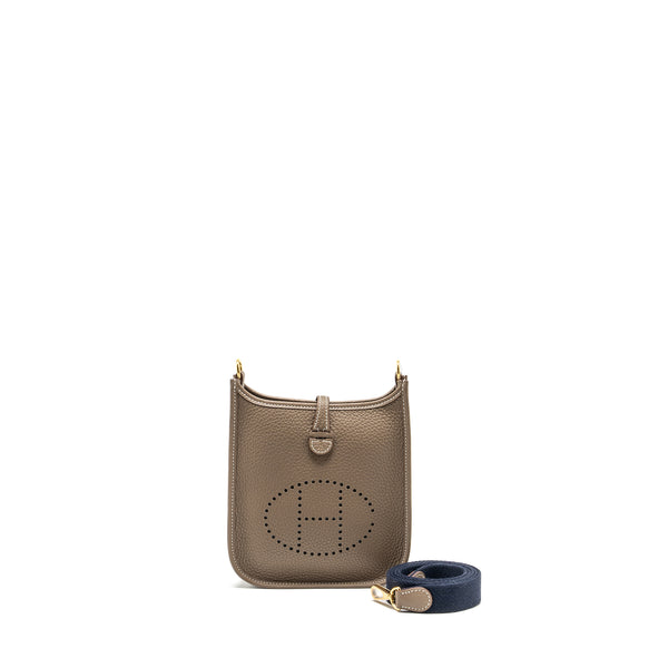 Hermes mini evelyn clemence etoupe/blue indigo GHW stamp U