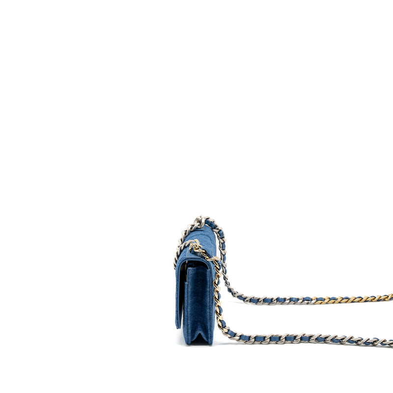 Chanel 19 Wallet On Chain Denim Blue Multicolor Hardware (Microchip)