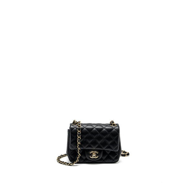 Chanel Mini Square Flap bag Lambskin Black LGHW (Microchip)