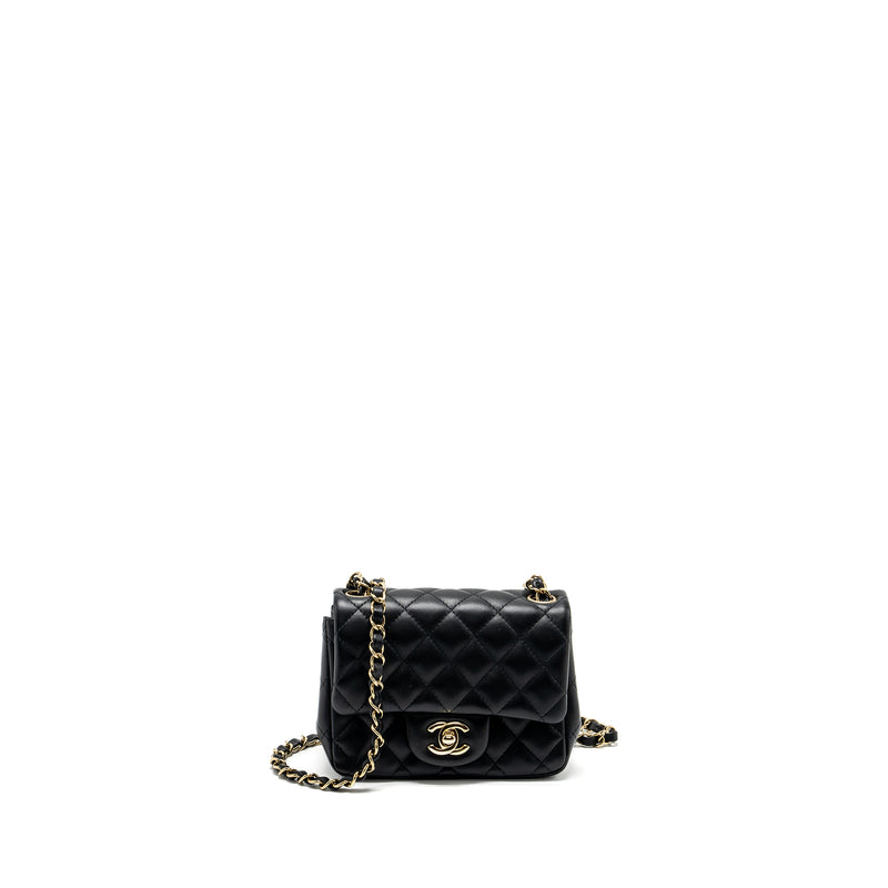 Chanel Mini Square Flap bag Lambskin Black LGHW (Microchip)