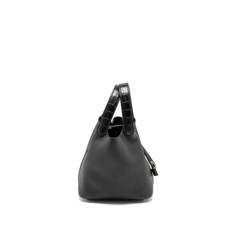 Hermes Picotin 18 Touch Lock Bag Clemence/Alligator Mississippiensis Black SHW Stamp z