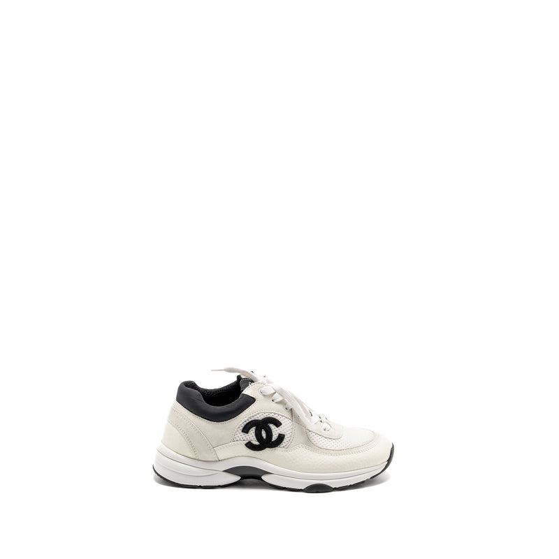 Chanel Size 36.5 CC Logo Sneaker Suede/Calfskin White/Black