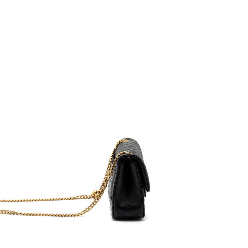 Chanel 23s camellia chain flap bag lambskin black GHW (Mircochip)