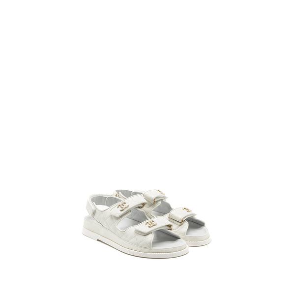 Chanel Size 38 Dad Sandals Caviar White LGHW