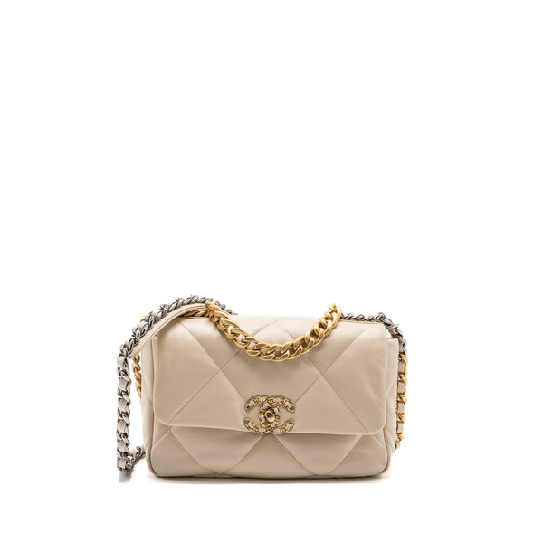 Chanel small 19 bag goatskin light beige multicolour hardware