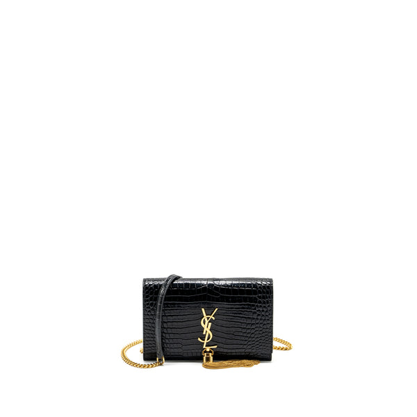 Saint Laurent/YSL Kate Tassel Croc-Embossed Calfskin Black GHW