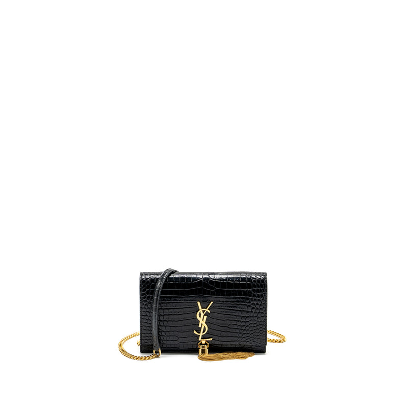 Saint Laurent/YSL Kate Tassel Croc-Embossed Calfskin Black GHW