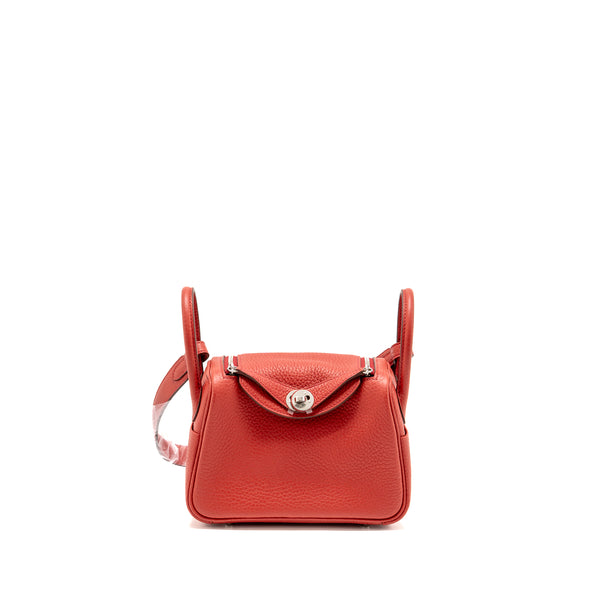 Hermes Mini Lindy Clemence Vermillon SHW Stamp B