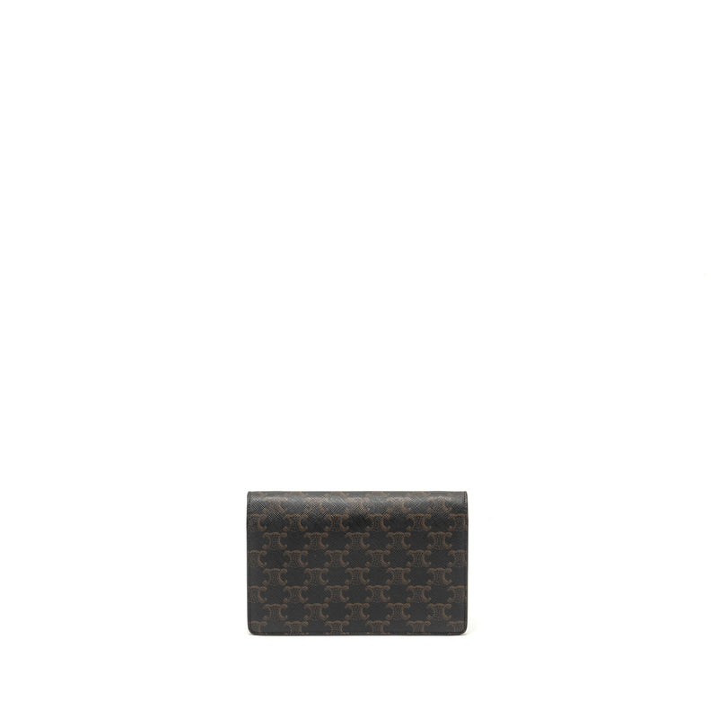 Celine Wallet on Strap Triomphe Canvas/Smooth Lambskin Tan GHW