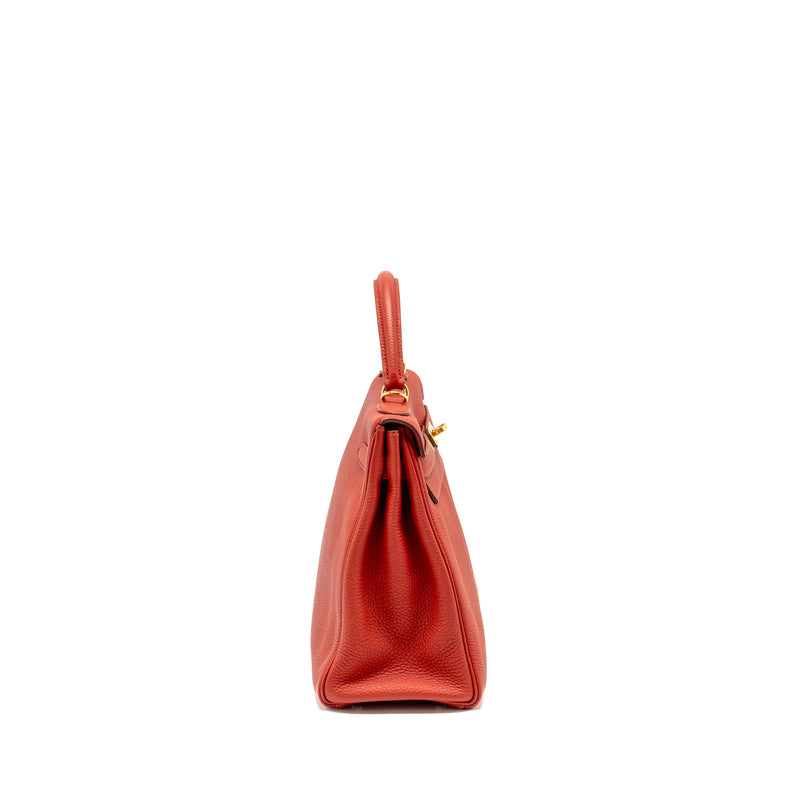 Hermes Kelly 32 Togo 5E Vermillion GHW Stamp Square Q