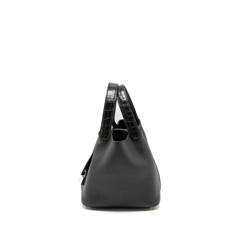 Hermes Picotin 18 Touch Lock Bag Clemence/Alligator Mississippiensis Black SHW Stamp z