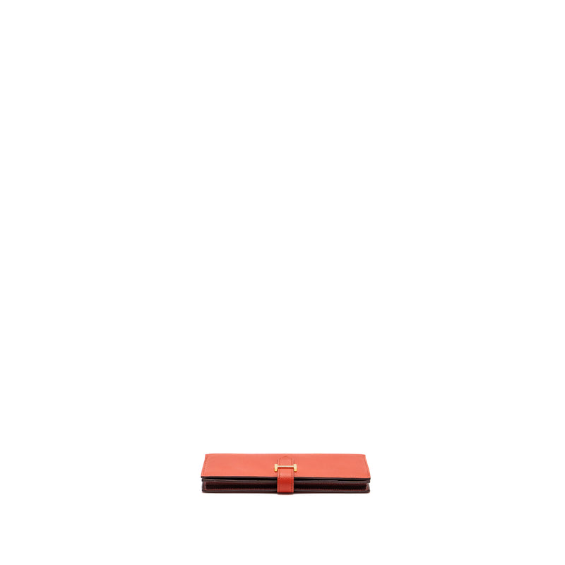 Hermes Bearn Long Wallet Epsom Capucine/ Rouge H GHW Stamp C
