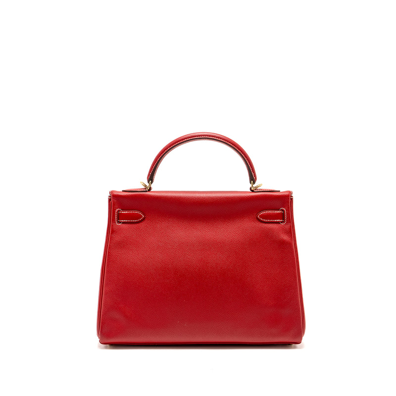 Hermes Kelly 32 Epsom Q5 Rouge Casaque / 1P Colvert LGHW Square P