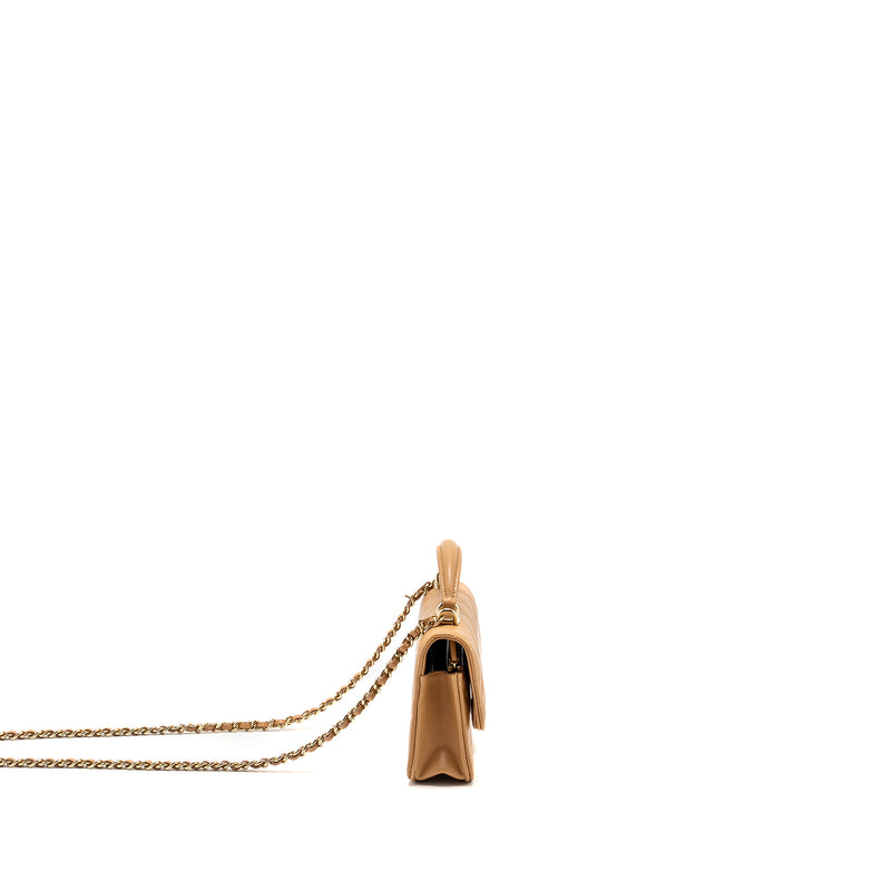 Chanel Top Handle Mini Flap Bag Lambskin Caramel LGHW (Microchip)