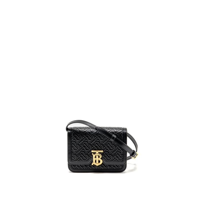 Burberry Mini TB Monogram Embossed Shoulder Bag Lambskin Black GHW