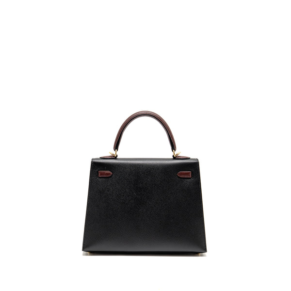 Hermes Kelly 25 Special Order Epsom Black/ Rouge H GHW Stamp Y