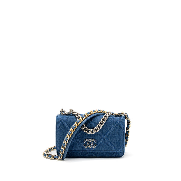 Chanel 19 Wallet On Chain Denim Blue Multicolor Hardware (Microchip)