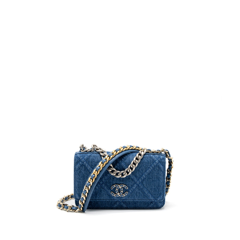 Chanel 19 Wallet On Chain Denim Blue Multicolor Hardware (Microchip)