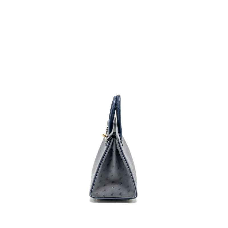 Hermes Birkin 25 Special Order Ostrich Gris Agate/Blue Iris LGHW Stamp D
