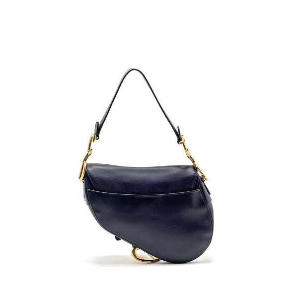 Dior Medium Saddle Bag Calfskin Navy GHW with Black Oblique Strap