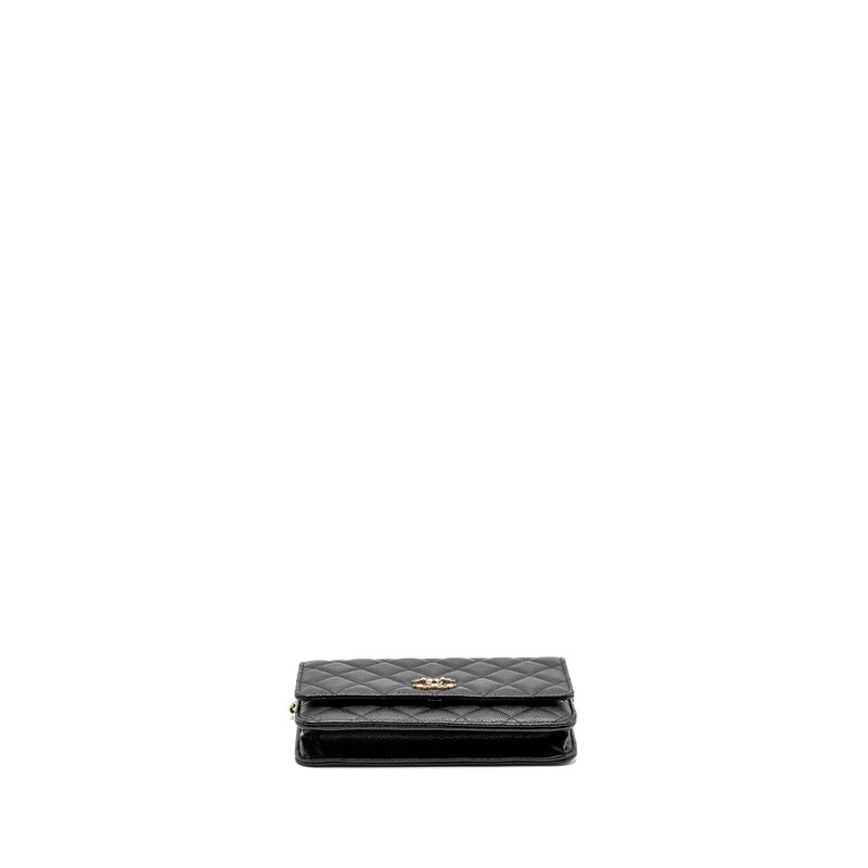 Chanel Detailed CC Logo Wallet on Chain Caviar Black LGHW (Microchip)