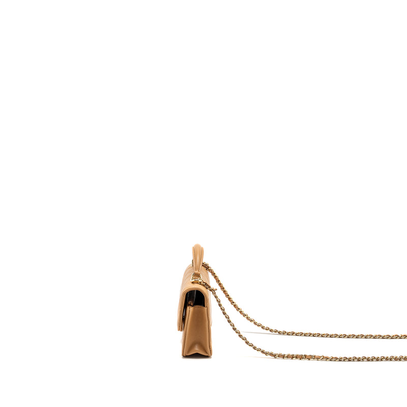 Chanel Top Handle Mini Flap Bag Lambskin Caramel LGHW (Microchip)