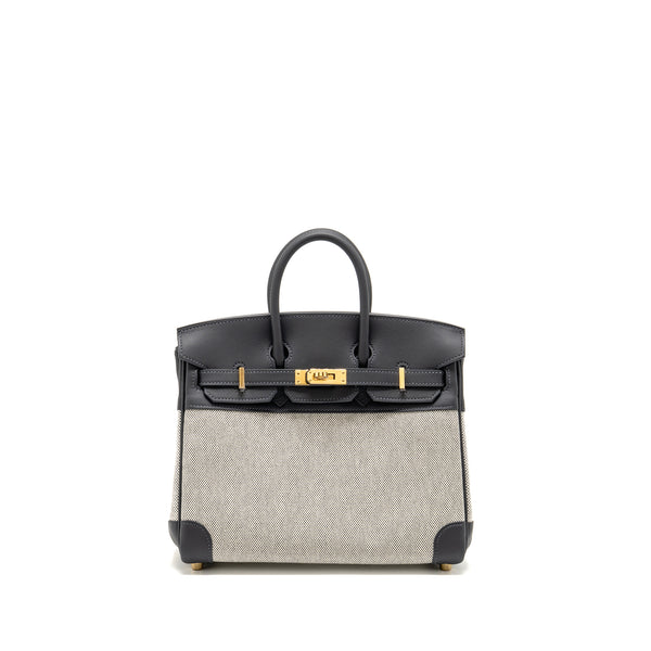 Hermes Birkin 25 Toile Swift/Canvas Ecru-Ardoise/Ardoise GHW Stamp K