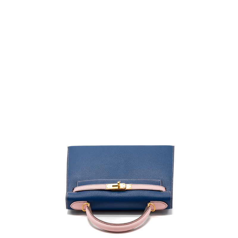 Hermes kelly 28 special order chevre mysore blue sapphire / rose sakura brushed GHW stamp C