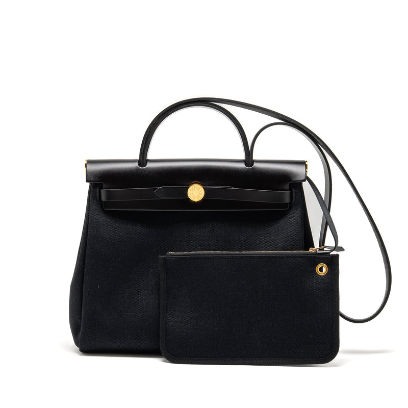 Hermes Herbag 31 Zip Bag Canvas/Hunter Leather Black GHW Stamp B