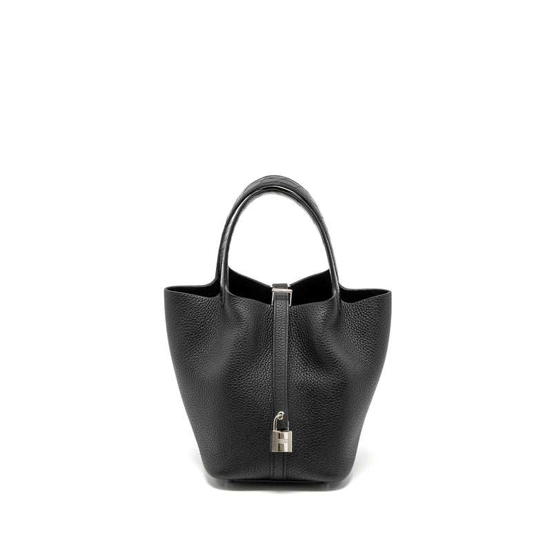Hermes Picotin 18 Touch Lock Bag Clemence/Alligator Mississippiensis Black SHW Stamp z