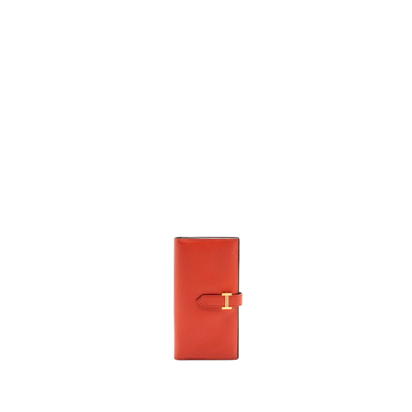 Hermes Bearn Long Wallet Epsom Capucine/ Rouge H GHW Stamp C