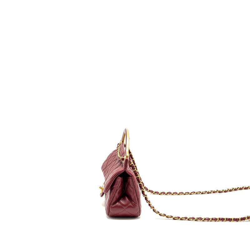 Chanel Lady Handle Bag Lambskin Burgundy GHW (Microchip)