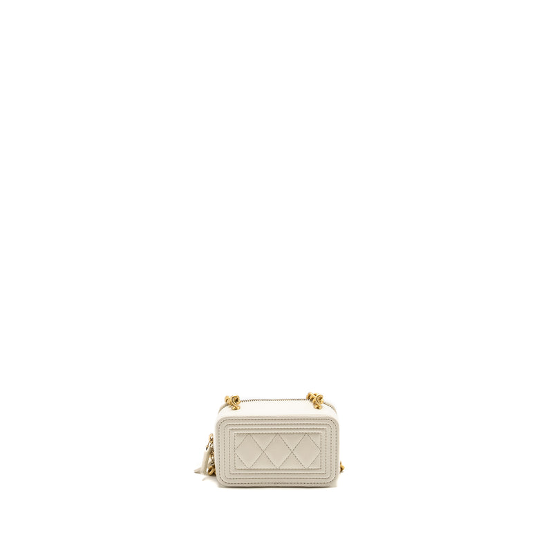 Chanel Boy Chain Clutch Caviar White GHW (Microchip)