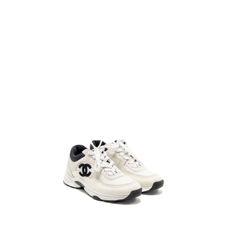 Chanel Size 36.5 CC Logo Sneaker Suede/Calfskin White/Black