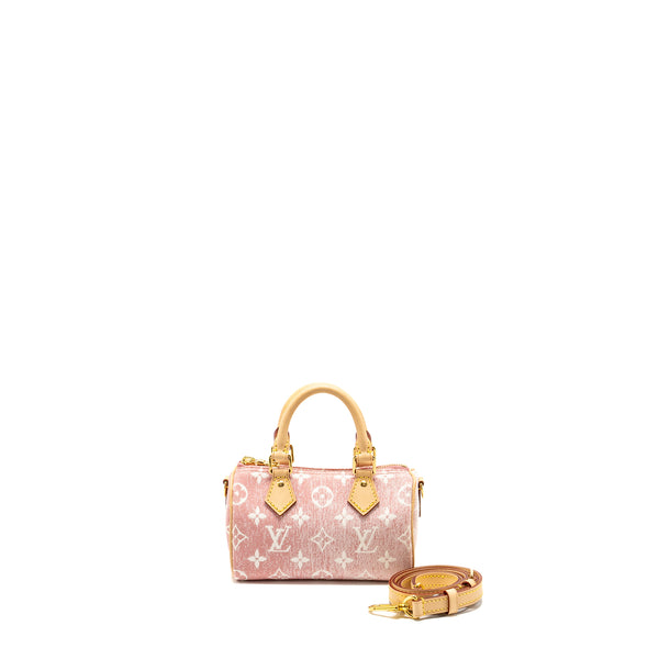 LOUIS VUITTON Nano Speedy Monogram Jacquard Denim Rose GHW