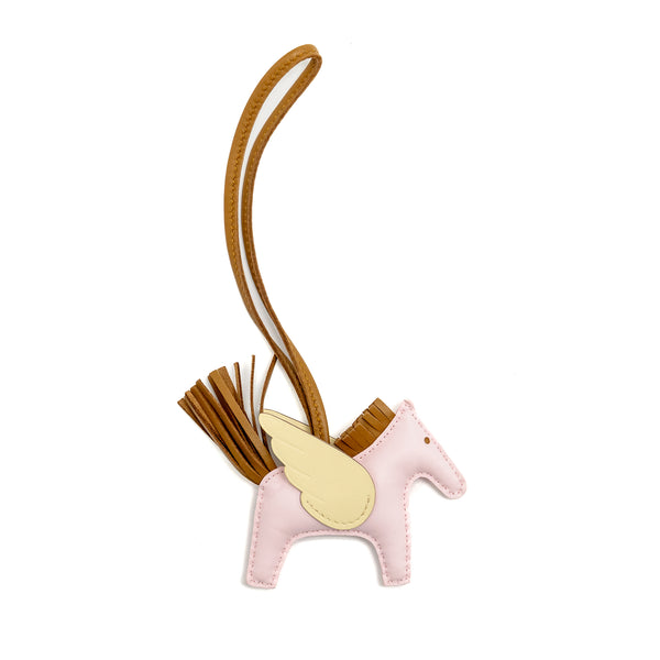 Hermes Rodeo Pegase PM Bag Charm Rose Darling/Kraft/Jaune Milton Stamp W