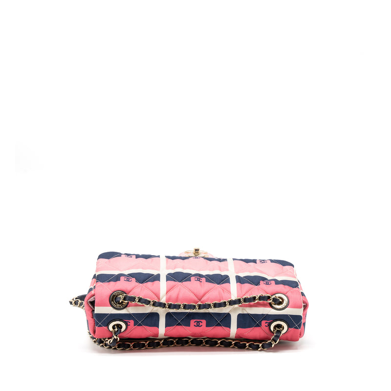 Chanel CC Logo Printed Flap Bag Fabric Multicolour LGHW (Microchip)