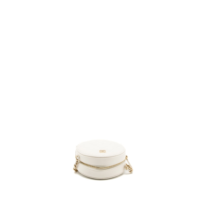 Chanel Round Clutch With Chain Caviar White LGHW