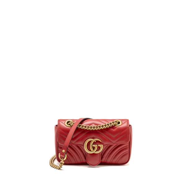 Gucci Small GG Marmont Shoulder Bag Calfskin Red Brushed GHW