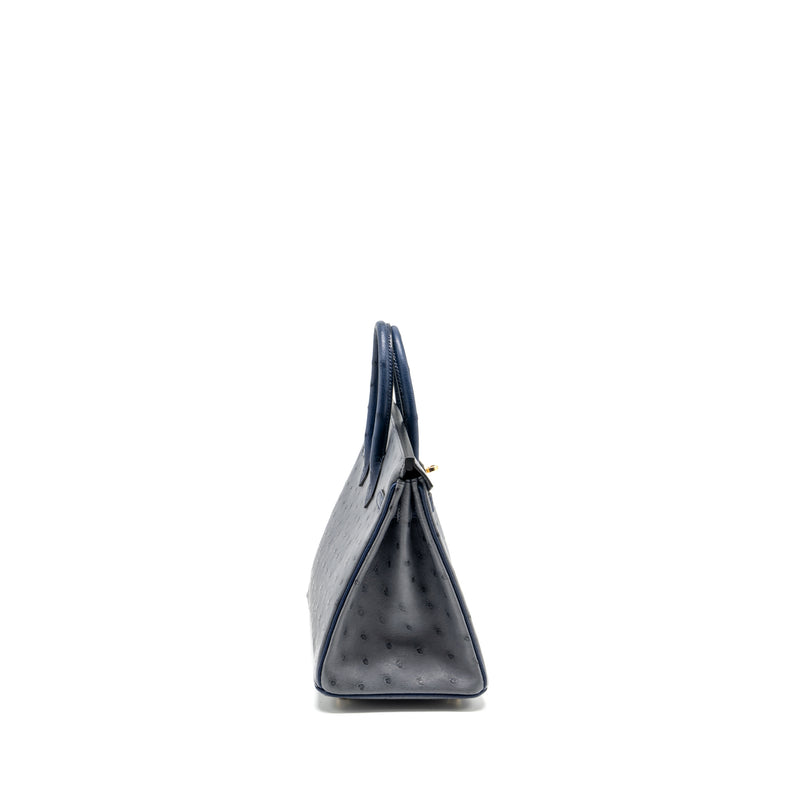 Hermes Birkin 25 Special Order Ostrich Gris Agate/Blue Iris LGHW Stamp D