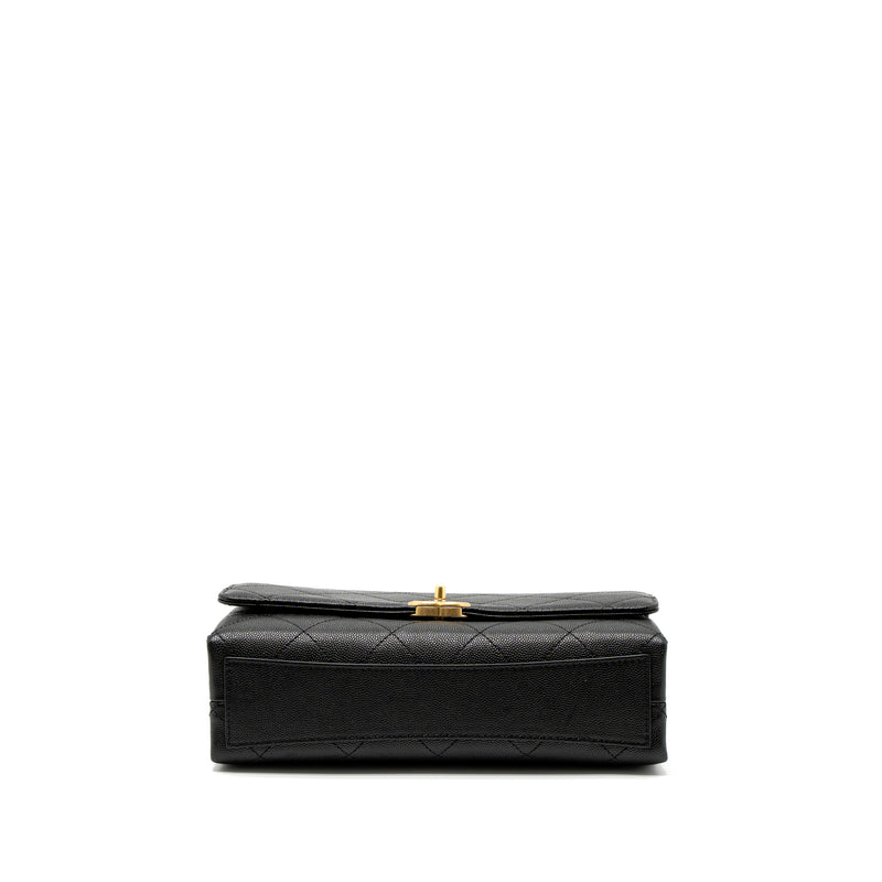 Chanel Flap Bag With Detail Chain Grained Calfskin Black Brushed GHW (Microchip)
