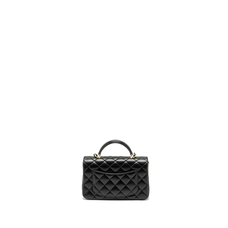 Chanel Top Handle Mini Rectangular Flap bag Lambskin Black LGHW (microchip)