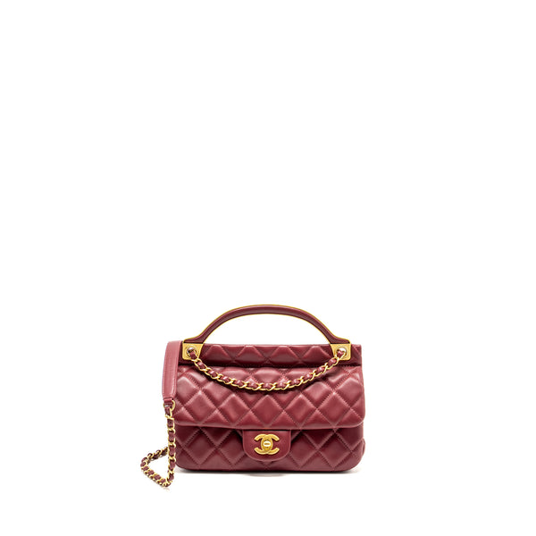 Chanel Lady Handle Bag Lambskin Burgundy GHW (Microchip)