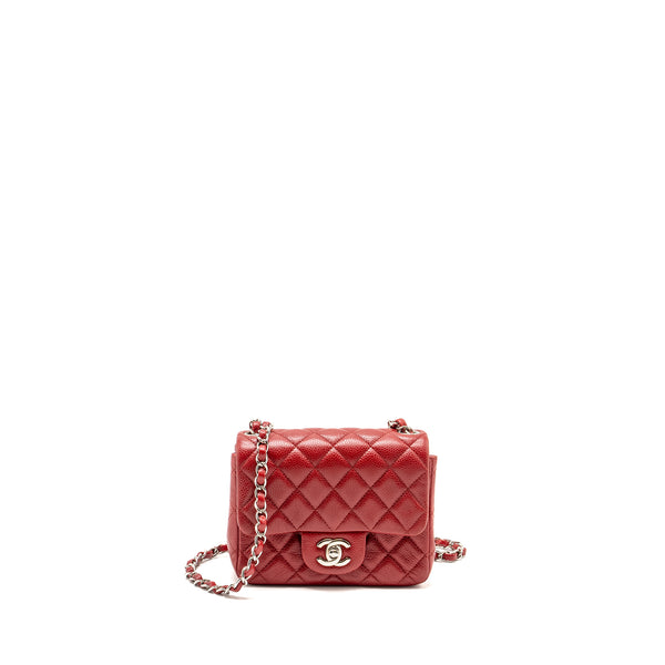 Chanel Mini Square Flap bag Caviar Red SHW