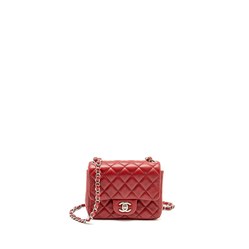 Chanel Mini Square Flap bag Caviar Red SHW